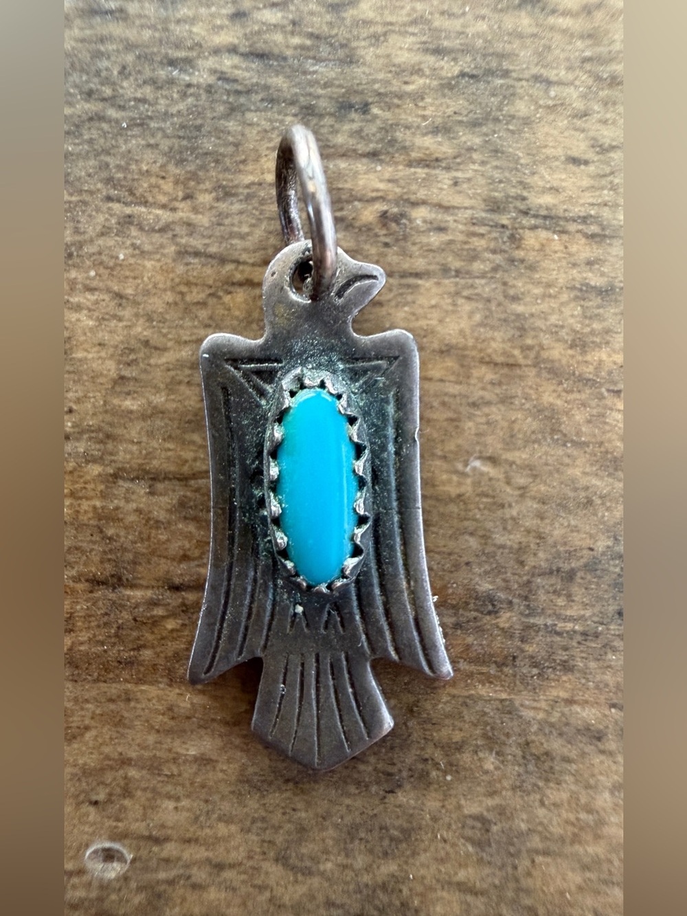 Vintage Native Navajo Sterling Silver Thunderbird Turquoise Charm Fred Harvey